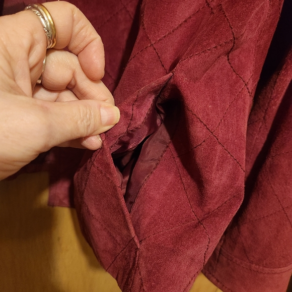 Chicos Leather Womens Jacket size 2 Large Wine Red 2 Pocket - Picture 6 of 8